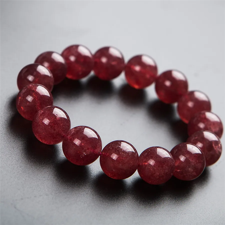 Genuine Red Natural Strawberry Quartz Gemstone Crystal Round Bead Stretch Bracelet 13mm | Украшения и аксессуары