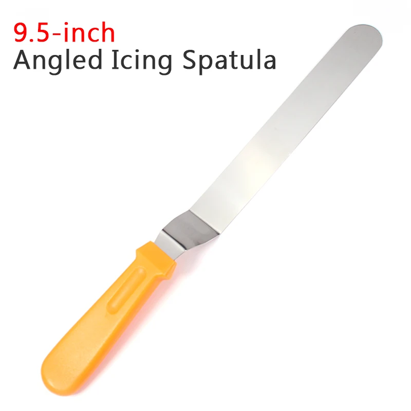 Orange 9.5 inch Лопатка для торта, 5,5/7,5/9,5/11," изогутое лезвие-Пластик ручка, профессиональный Нержавеющая сталь инструменты для украшения торта - Цвет: Orange 9.5 inch
