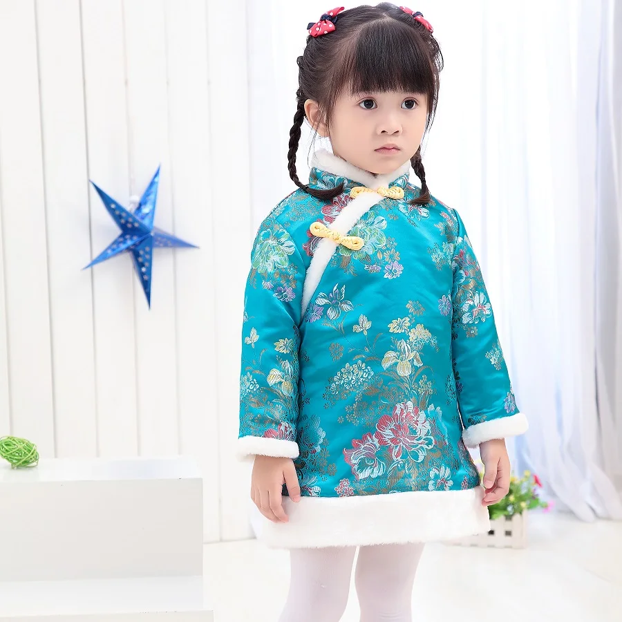 Традиционная китайская одежда для девочек Tang костюм Qipao с хлопковой подкладкой |
