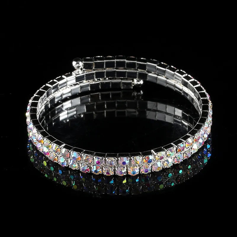 silver with AB stone AB браслет из горного хрусталя посеребренный браслет спиральный верхний браслет для женщин 2 ряда радужные цветные браслеты браслет - Окраска металла: silver with AB stone