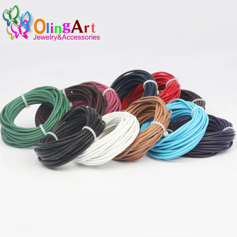 

OlingArt Leather Cords 3mm 10M Craft Round Mixed multicolor Genuine Cord/rope/Wire DIY Bracelet choker necklace Jewelry making