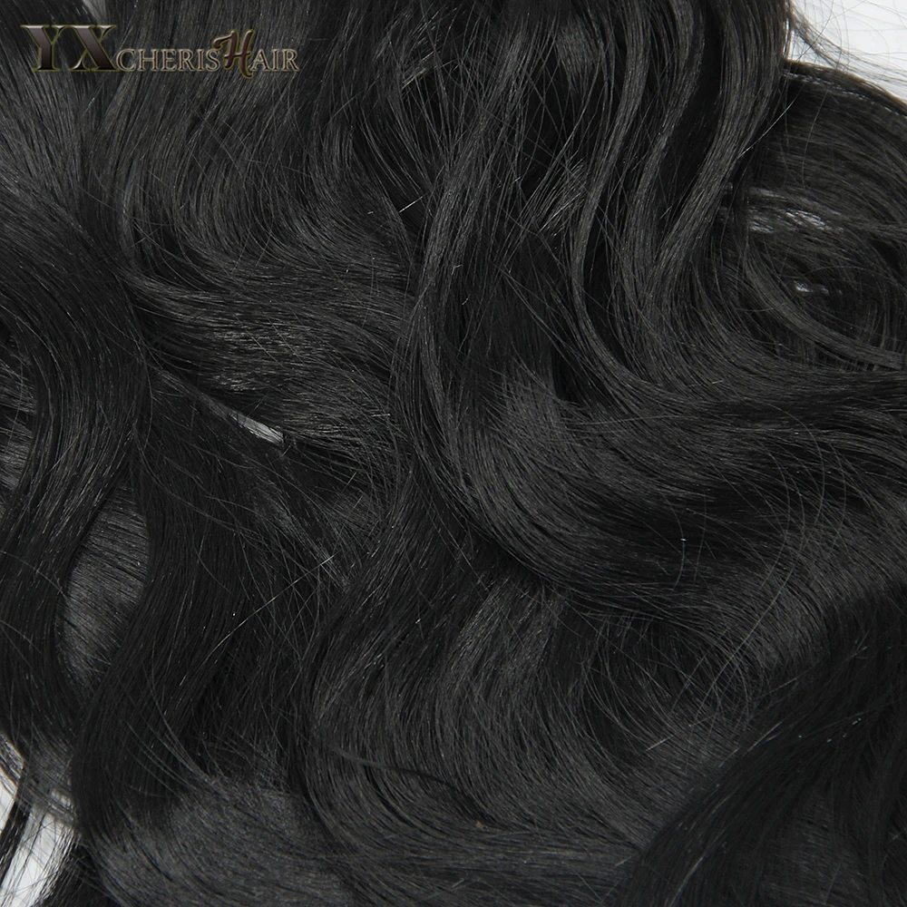 YXCHERISHAIR 8-1" Синтетические Черные Волосы пряди волнистые вплетаемые волосы утка шить в наращивание волос Yaki термостойкие 5 шт./упак