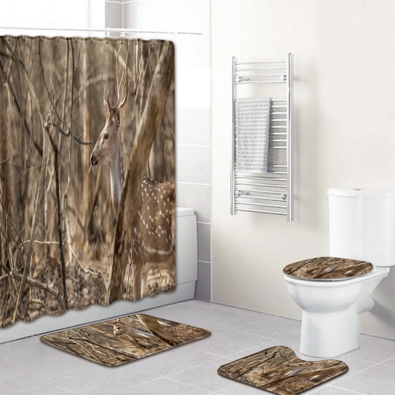 Животное Лесной Олень Лось 4 шт. Водонепроницаемый душ Шторы коврик для ванной