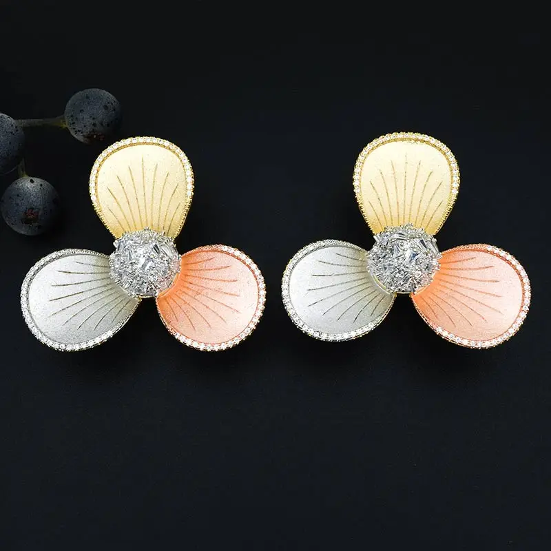 ModemAngel Elegant 3 Tone Gold Flower Earring Necklace Jewelry Set for Women Engagement Wedding Party Gift Fashion | Украшения и