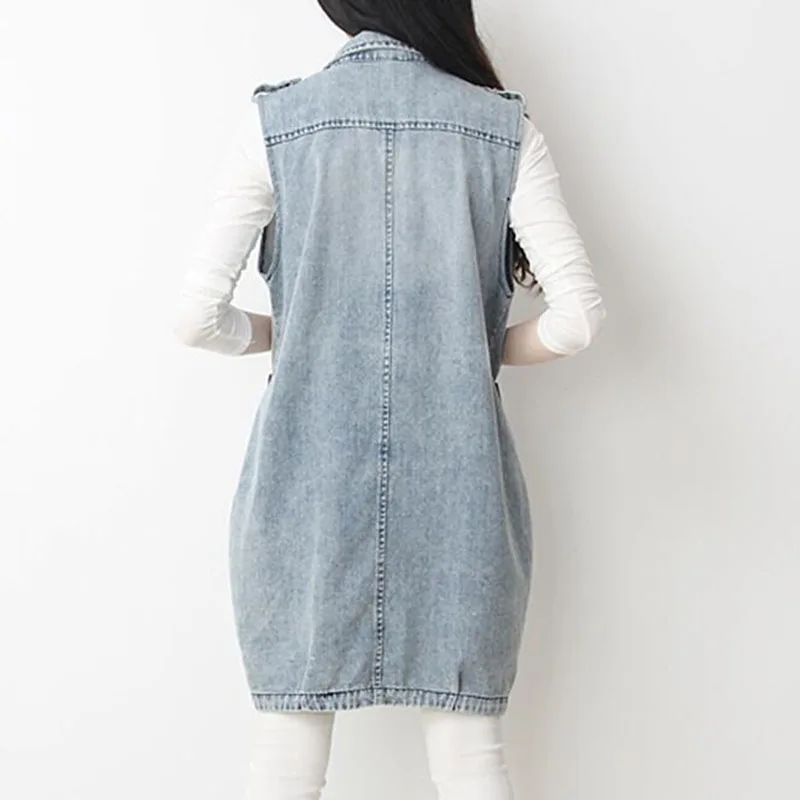 Новинка 2017 Весенняя стильная женская джинсовая жилетка большого размера средней