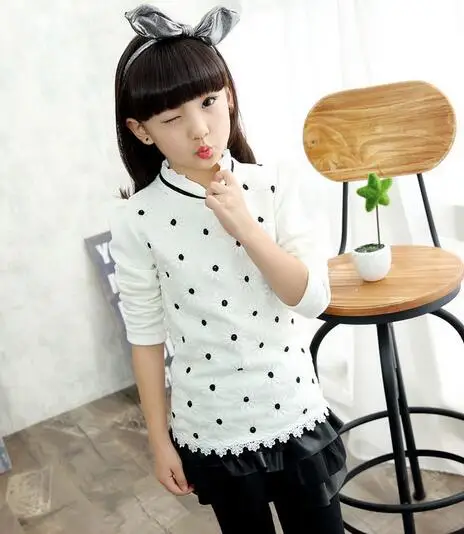 

2022 Autumn Children's Clothes Girls Sweaters Dots Lace Fleece Thicken Baby Girl Pullovers Sweaters For Girls Kids Sweater Top