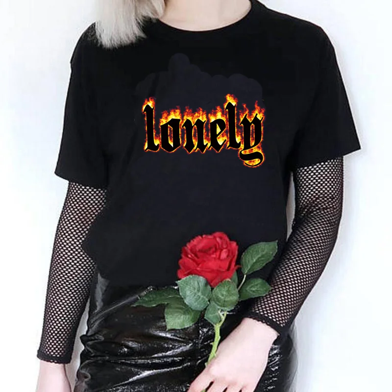 Black-Lonely Flame HAHAYULE футболка унисекс Lonely Flame 90s хипстер гранж графический Tee Tumblr Модный Милый Белый Топ - Цвет: Black-Lonely Flame