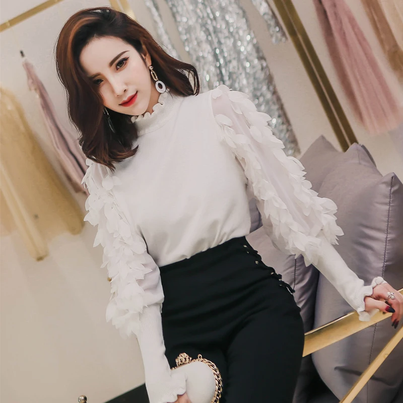 Женский трикотажный свитер GIGOGOU свободный с рукавами цветами на весну и осень |