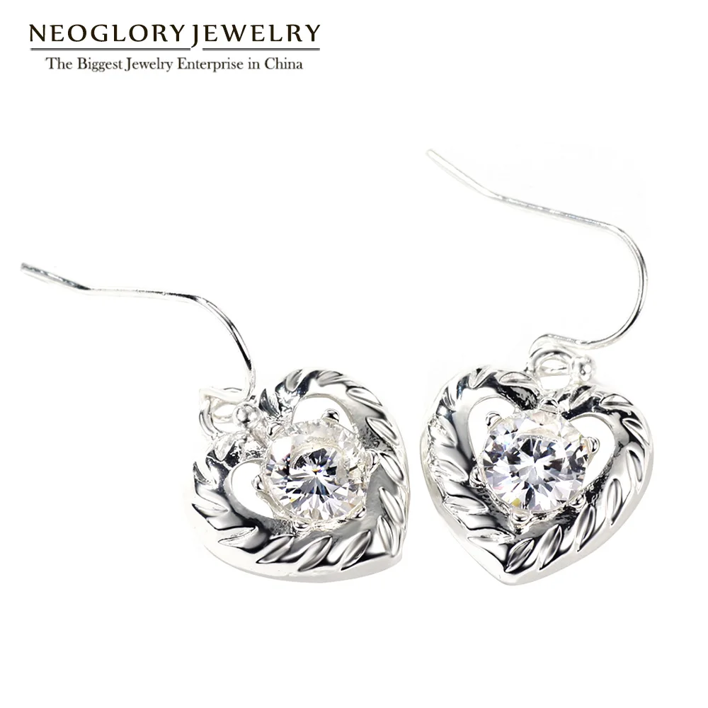 Женские серьги капельки Neoglory модные с белым сердечком циркониевые украшения для