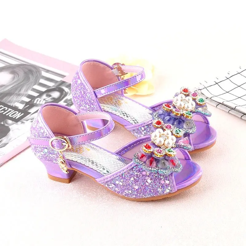 Летняя обувь для девочек сандалии маленьких нескользящая блестящая детская От 5