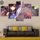 Современная Картина на холсте Overwatch D.VA, 5 шт., игровой постер с принтом, домашний декор для гостиной, настенные картины