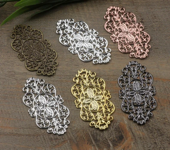 28*56mm antique bronze silver rose gold gun black Mixed Copper filigree flower charms and pendants jewelry making findings 50pcs | Украшения