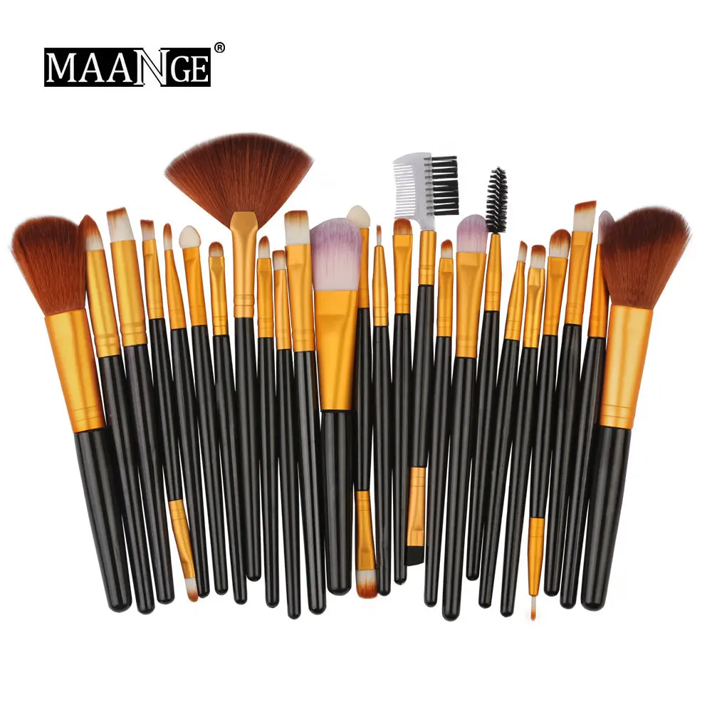 MAANGE25pcs Макияж Кисти Инструменты для красоты Набор тональный крем смешивание румян тени для бровей ресницы веер для губ макияж консилер набор кистей - Handle Color: black gold