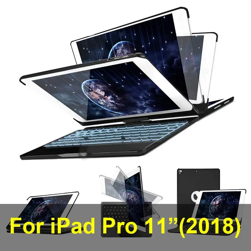 Pro 11 -Black Для iPad Pro 11 10,5 9,7 чехол клавиатура вращение на 360 7 цветов с Подсветкой Bluetooth клавиатура чехол для iPad Pro Funda - Цвет: Pro 11 -Black