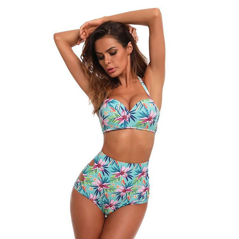 

Women Sexy Floral Bikini Set Push-Up Printed Brazilian Biquini Swimwear Split Two Pieces High Waist Swimsuit Bathing Beach Wear