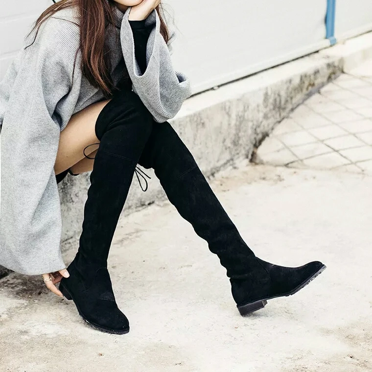 TEST ONLY NOT FOR SALE Black knee-high boots sexy black and new winter thin long stretch add flocking |