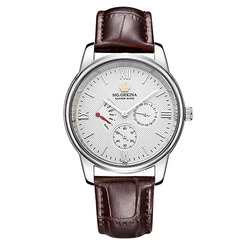Leather White Мг. Orkina Мода Мужской часы Япония сделал кварцевый двигаться Для мужчин t Водонепроницаемый Часы Для мужчин полный Нержавеющая сталь роскошные часы Для мужчин - Цвет: Leather White