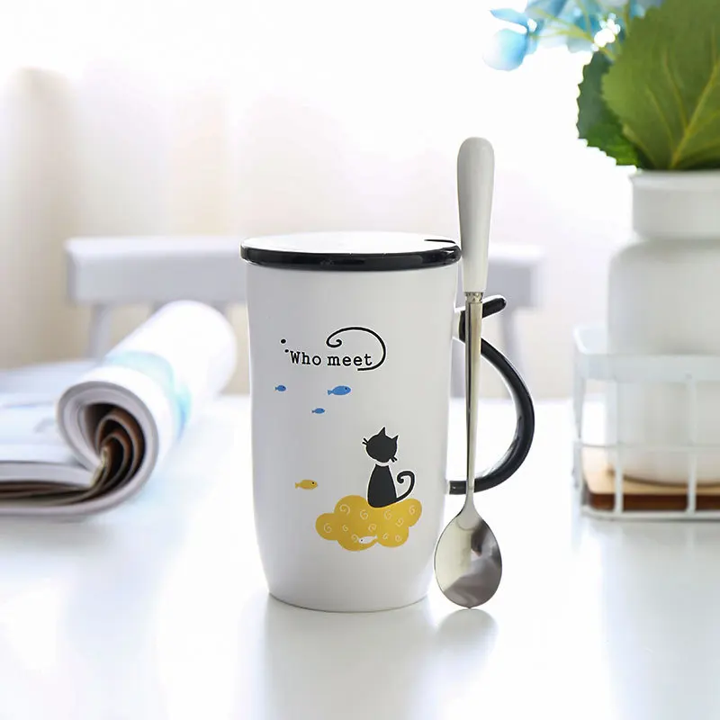 400ml Cute Cat Ceramics Coffee Mug With Lid Large Capacity Animal Mugs creative Drinkware Tea Cups Novelty Gifts milk cup | Дом и сад