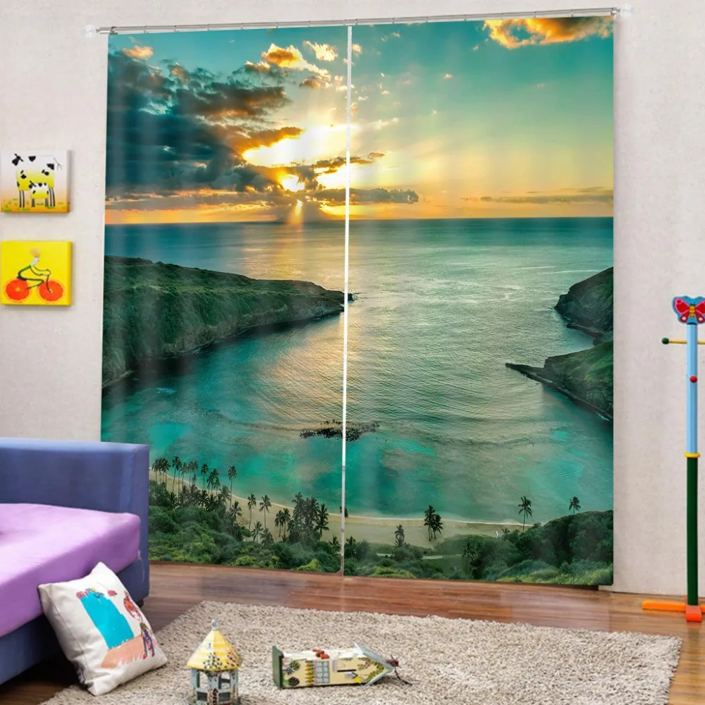 Шторы с морским небом и пейзажем роскошные затемняющие 3D занавески для гостиной