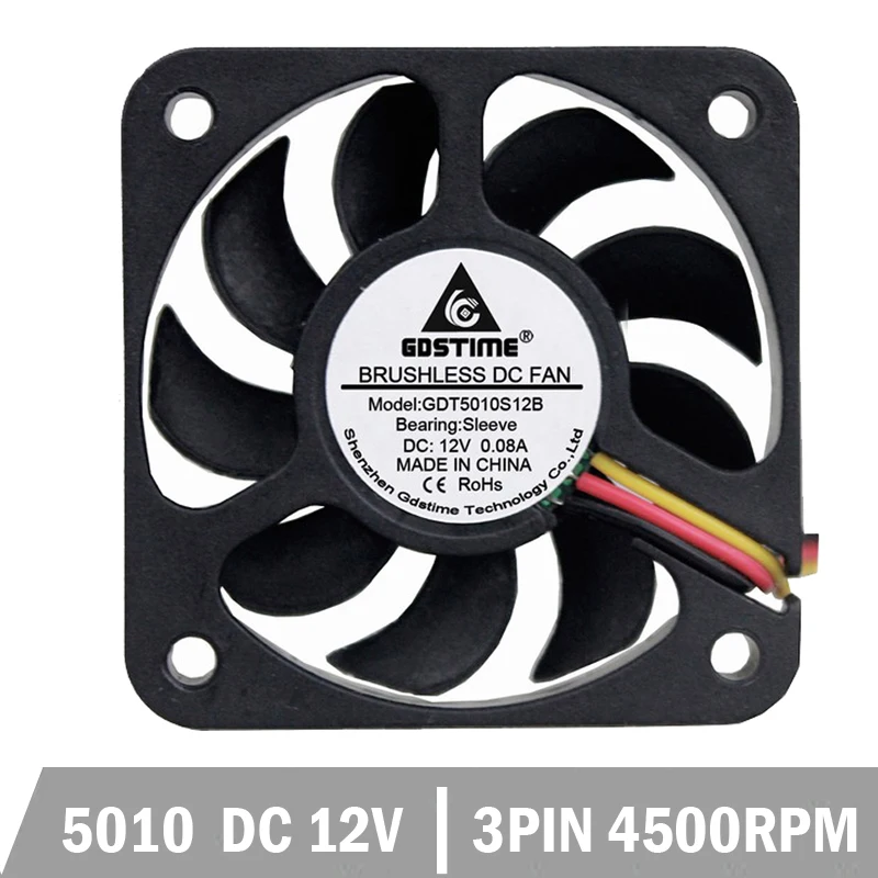 10 шт. Gdstime DC 5010 50*50*10 12 В 3Pin 50 мм 5 см промышленный вентилятор охлаждения