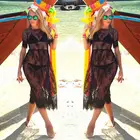 2018 черное кружевное сексуальное женское пляжное платье, накидка на бикини, сетчатый купальник с коротким рукавом, пляжная одежда, купальник для летнего отдыха