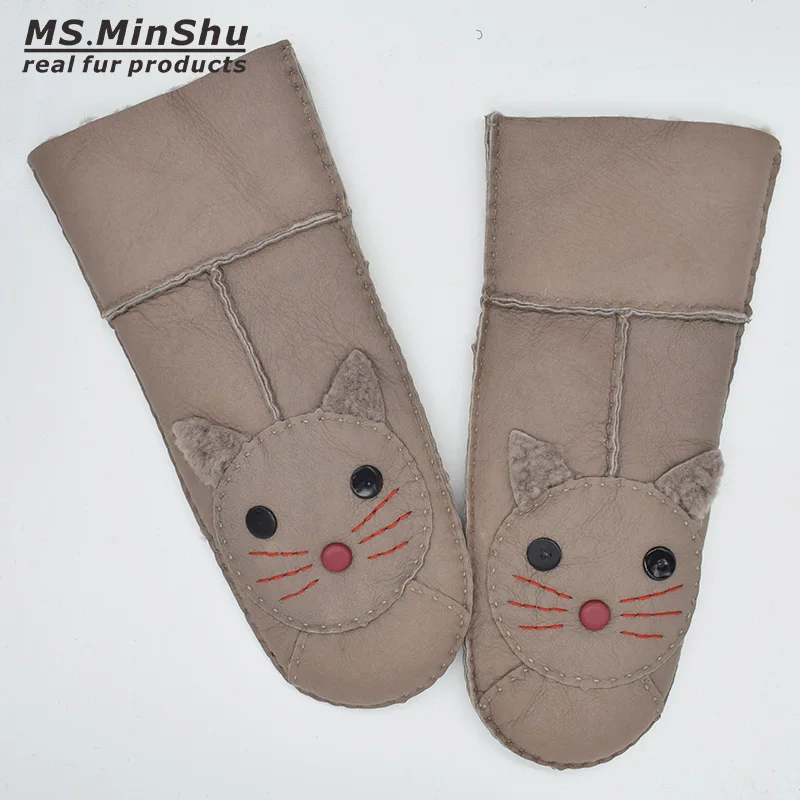 Ms. MinShu, женские перчатки, овчина, меховые варежки, для взрослых, кожаные перчатки, зимние перчатки, натуральная овчина, меховые перчатки, перчатки для девочек