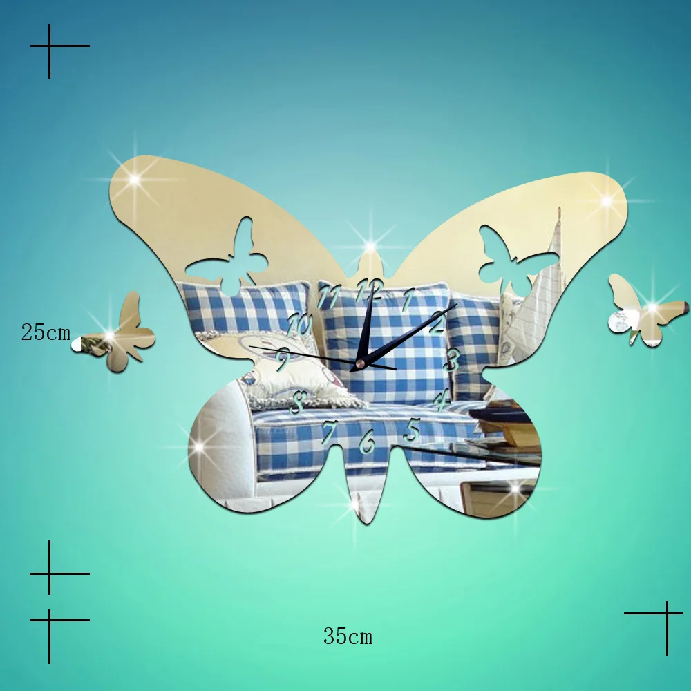 New clock and creative 3D environmental stereo butterfly mirror can remove wall Free Shipping | Дом и сад