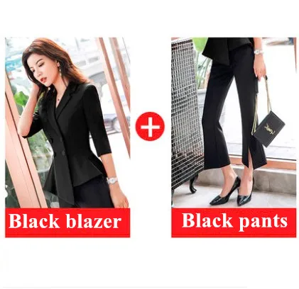 Black coat and pants Профессиональный Модный женский юбочный костюм деловой формальный блейзер с короткими рукавами и Офисная Женская юбка для интервью Рабочая одежда - Цвет: Black coat and pants
