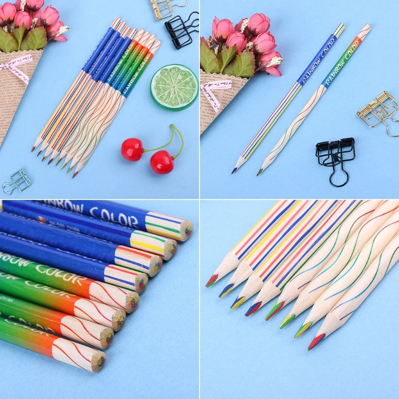 

1PC DIY Cute Wooden Rainbow Color Pencil For Kid School Drawing Painting Student