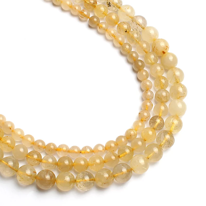 Бусины из натурального камня золотые рутилированные кварцевые круглые бусины