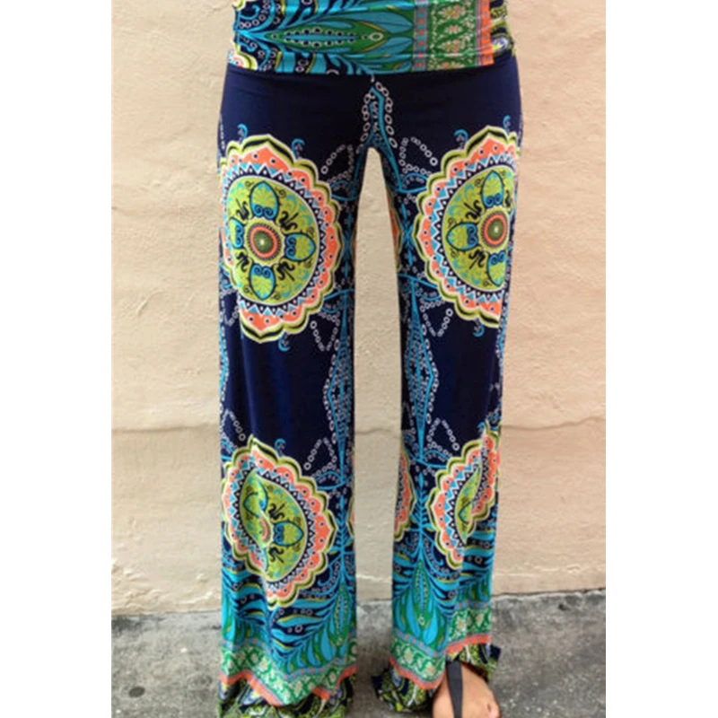 Boho Хиппи широкие брюки летние женские цыганские богемные повседневные Длинные свободные облегающие леггинсы брюки с высокой талией расклешенные брюки