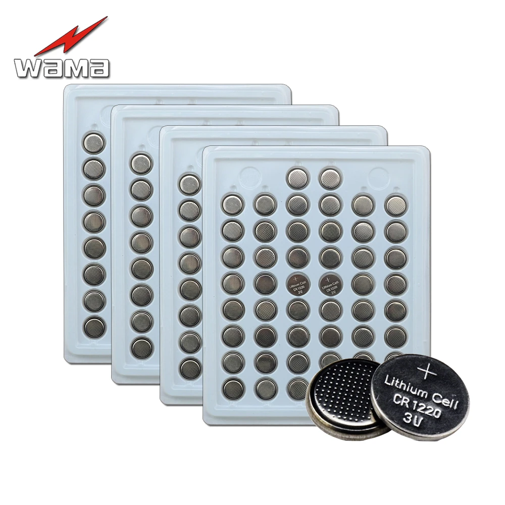 

200pcs/4pack Wama 100% New CR1220 3V Lithium Button Cell Batteries Watch Coin Battery Car Remote Control CR1220 ECR1220 LM1220
