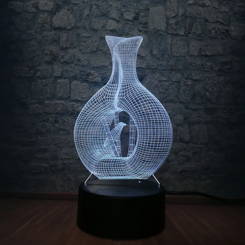 Модная 3D USB лампа птица в вазе клетка RGB многоцветный Настольный ночной
