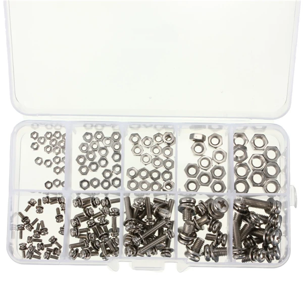 160 шт. M2 M2.5 M3 M4 M5 стальные винты SEM Phillips Pan Head гайки набор|steel screw|m3 m4m5 steel screw |