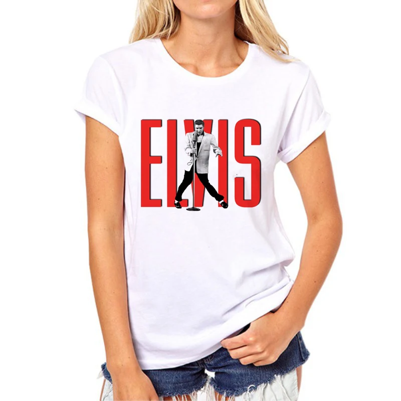 Elvis Presley Print Women T shirt Fashion Casual Funny TShirt White Harajuku Hipster Street Hip Hop Top Tee 72N-1# | Женская одежда