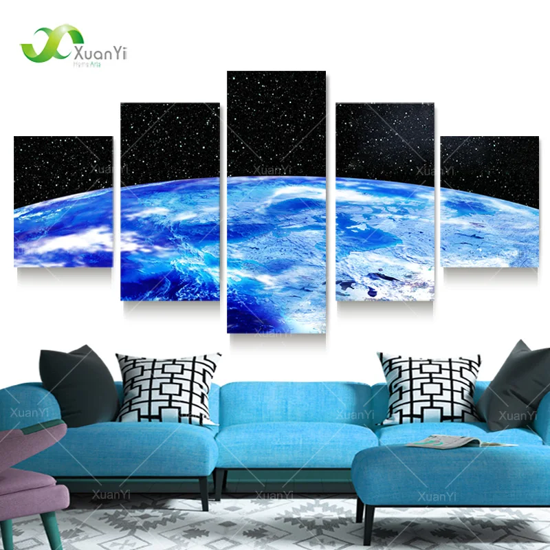 5 панельная картина Космос картинки Холст Искусство голубая земля Вселенная