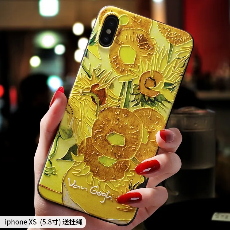 Чехол для Iphone XS MAX X XR с рельефным рисунком подсолнуха и растительного поля Ван