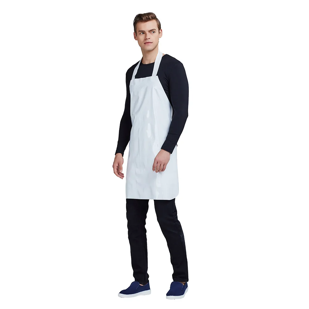 White Short Pu Kitchen Waterproof And Oil-Proof Anti-Fouling Aprons For Men Women Adults