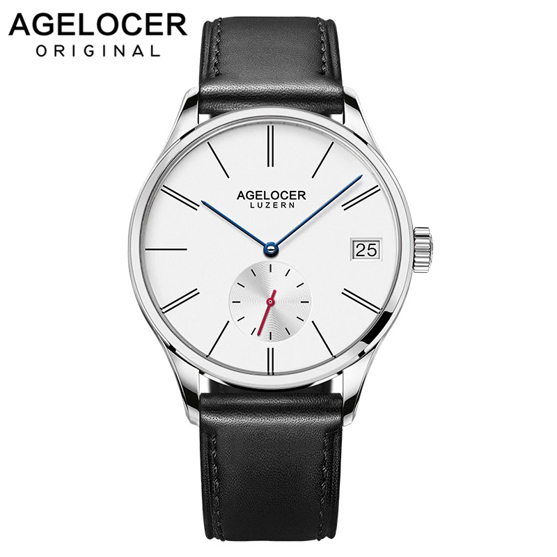

Agelocer Original Sport Swizerland Luzern Fashion Casual Watch With Big Date Window France Genuine Leather Strap Watch For Men