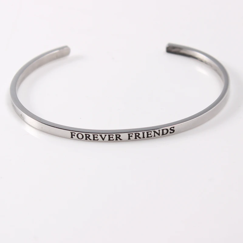 FOREVER FRIENDS Новейшая нержавеющая сталь Выгравированная позитивная вдохновляющая Цитата ручной отпечаток манжета браслет с мантрой браслеты для мужчин и женщин лучшие подарки - Окраска металла: FOREVER FRIENDS