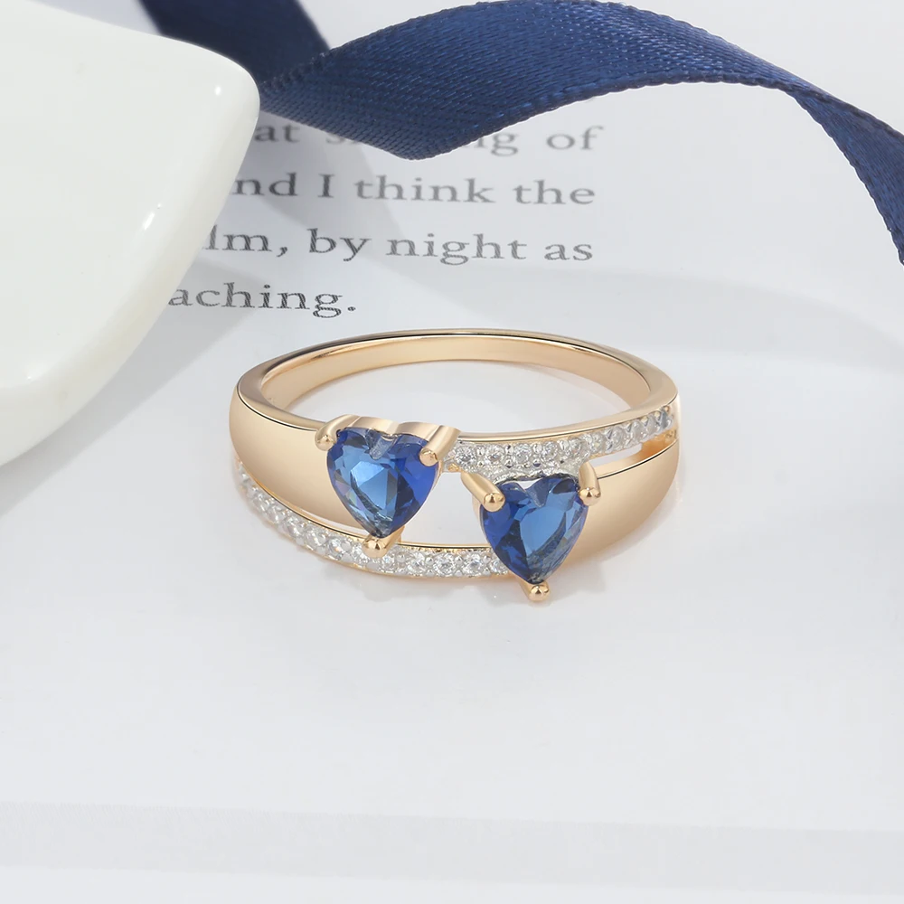 Fashion Copper Gold Rings Blue Heart Cubic Zirconia Trendy Classic Party Jewelry For Women Lady (jewelora RI103484) | Украшения и