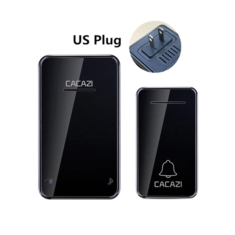 Balck US Plug 1x1 Беспроводной дверной звонок с вилкой для ЕС, США, Великобритании, Австралии, без батареи, автономный, 200 м, IP 40, водонепроницаемый светодиодный светильник, беспроводной звонок, 1, 2 кнопки и приемник - Цвет: Balck US Plug 1x1