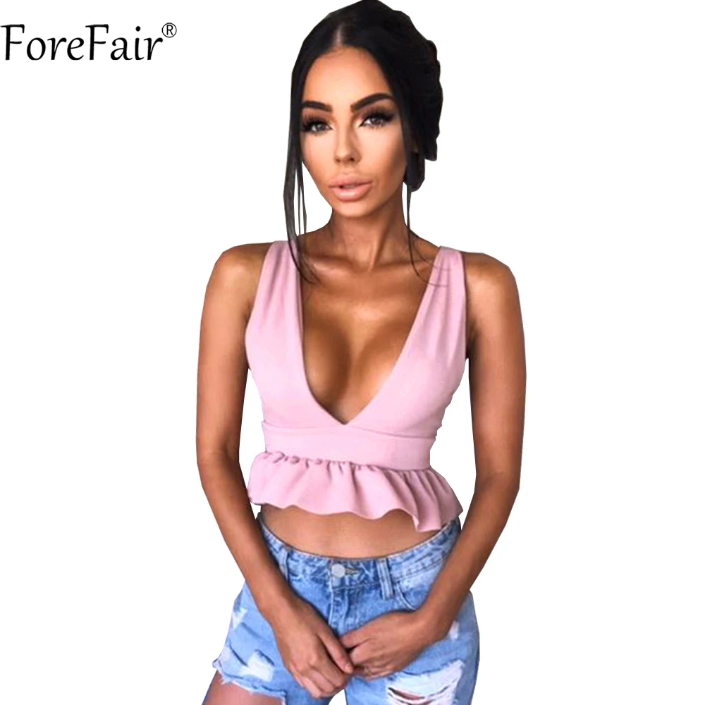 Женский топ без рукавов ForeFair белый черный красный с оборками и v-образным вырезом