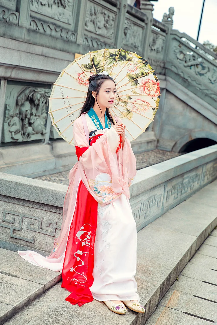 Perfect Conjugal Bliss-Elegant Woman's Hanfu Chinese Tradition Style Chiffon Vintage Gorgerous Dress 4Pcs Set Fairy Kei
