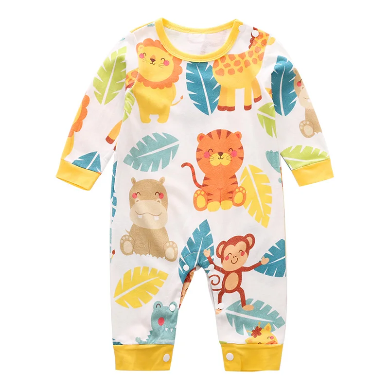 YiErYing Newborn Clothing Baby Boy Girl Rompers Cartoon Animals Printing Cotton Long Sleeve Infant Pajamas Kids Clothing - Color: Beige