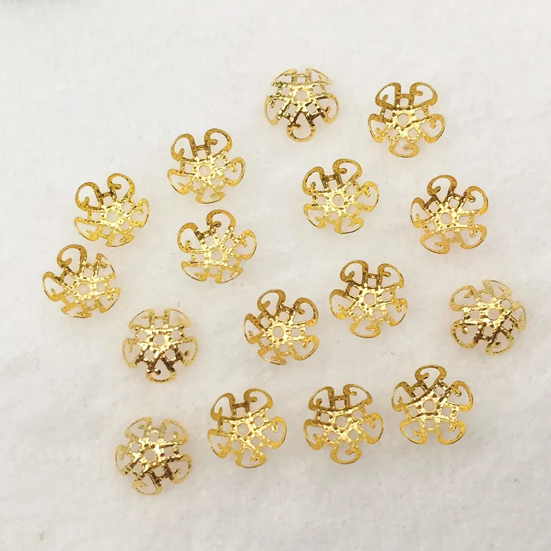100 pieces/lot 11mm Gold color Metal Filigree Flowers Slice Beads Caps Jewelry Setting DIY Components Findings | Украшения и