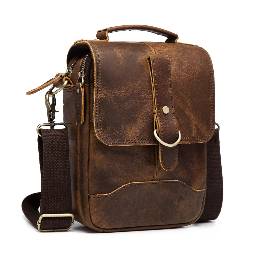 

Genuine Leather Male Fashion Casual Tote Messenger bag Design Satchel Crossbody One Shoulder bag 8" Tablets Pouch For Men 143-g