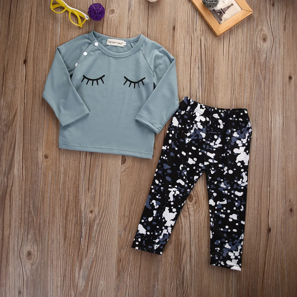Осенняя одежда для маленьких девочек футболка Топы + штаны комплект из 2