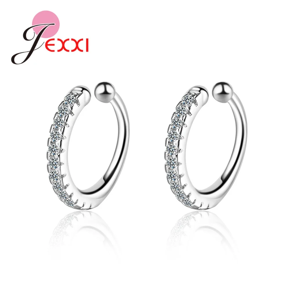 

Women Fashion Clip Circle Genuine 925 Sterling Silver Earrings Top Quality Shinny Crystals Best Gifts For Wife/Daughter