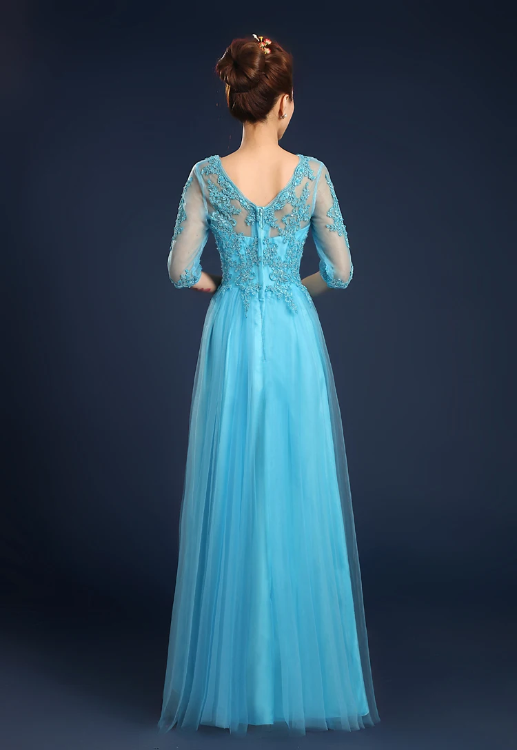 Vestido formatura festa2019 тюль бисером Половина рукава A Lina бирюзовый фиолетовый красный королевский синий платье подружки невесты длинное свадебное